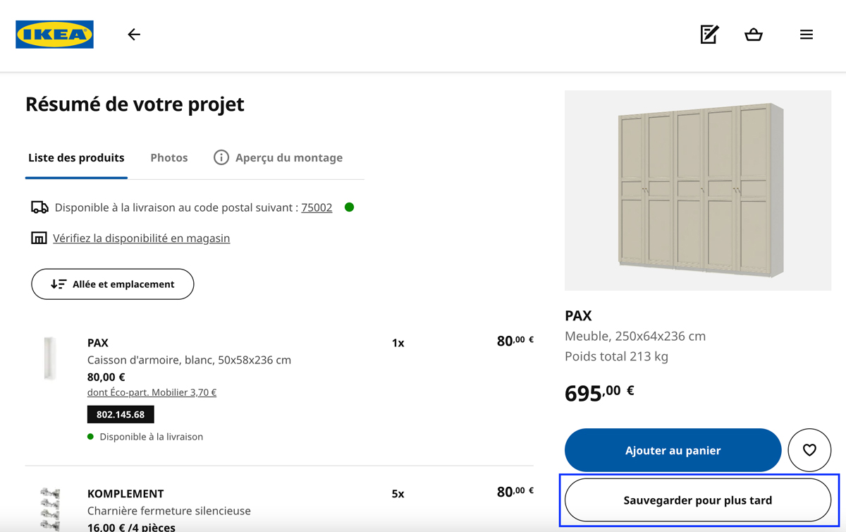 2. Klicken Sie unten rechts auf "Für später speichern".